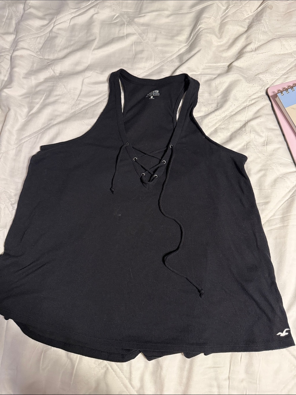 Hollister Black Ribbed Lace-Up Racerback Tank